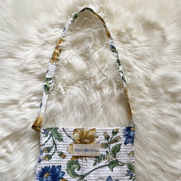 April Cornell White Blue Yellow Floral Waffle Cotton Cottagecore Tote Bag - Picture 3 of 4